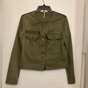 Free people cropped military style distressed jacket women’s olive green XS